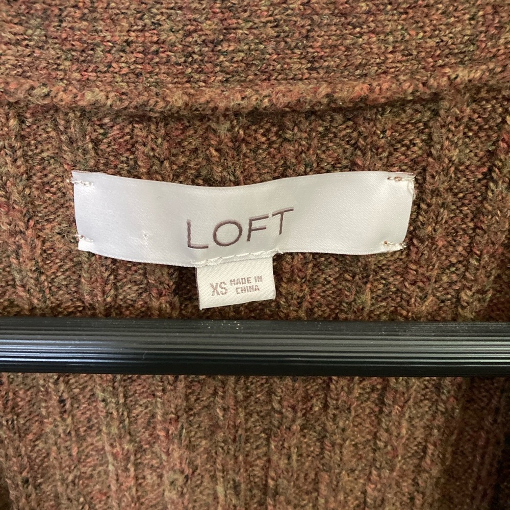 LOFT Heathered Rust-Brown Ribbed Cardigan - Picture 3 of 3